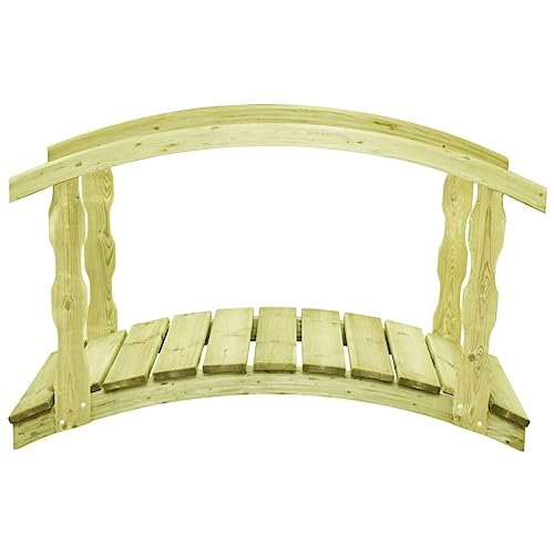 vidaXL Kiefernholz Imprägniert Gartenbrücke mit Geländer Rustikal Holzbrücke Teichbrücke Brücke Holzsteg Zierbrücke Deko 170x74x105cm