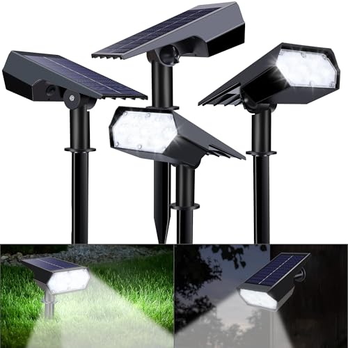 Moxled 49 LED Solarlampen für Außen, 6500K Kaltweiß Solar Strahler 4 Stück, IP65 Wasserdicht Gartenleuchten, 2 Helligkeitsmodi Solarleuchten für Außen Garten, Hof, Gehweg