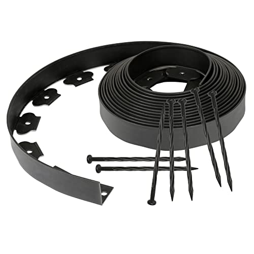 Daromigo Flexible Rasenkante Kunststoff mit 60 Erdanker zur Verankerung, Flexible Beeteinfassung Wurzelsperre rund Beetumrandung Länge 20m Höhe 5cm schwarz