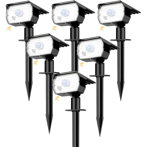 nipify Solarlampen für Außen mit Bewegungsmelder, 6 Stück 3 Modi Solarstrahler für Aussen, IP65 Wasserdicht Solarleuchten für Außen Garten, 6500K Kaltweiß Solar Gartenleuchten für Weg, Hof, Gehweg