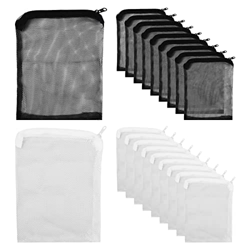 20 Pcs Aquarium Filterbeutel Fine, Aquarien Netzbeutel mit Reißverschluss 15x20cm, Netz Filtersack mit Hohem Durchfluss, Netzfilterbeutel Wiederverwendbare für Aktivkohle Keramikring, Weiß und Schwarz