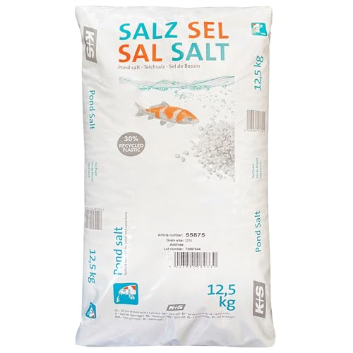K+S Esco Teichsalz 12,5kg - 50kg | Für Zierfische und Kois | Ohne chemische Zusätze | Unterstützt Gesundheit | Bekämpft Algen | 12,5 kg für ~5l