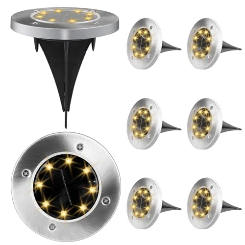 Beihre Solar Bodenleuchten Aussen, 8 Stück 8 LED Gartenbeleuchtung Solar Wasserdicht Boden Solarleuchten, Solarlampen Warmes Farblicht für Außen Garten Rasen Auffahrt Gehweg Patio