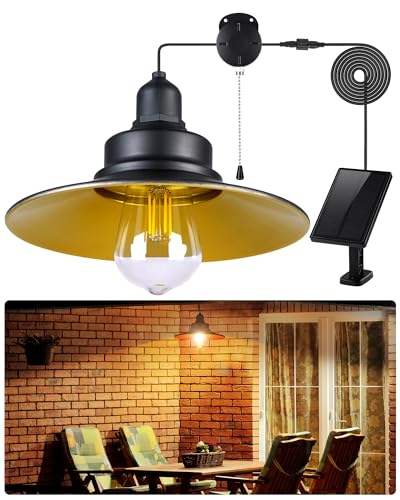 FabStyl Solar Hängeleuchte für Außen Innen, Solarlampen Pendelleuchte mit Zugschalter & E27 Glühbirnen, IP65 Wasserdicht für Garten Pergola Garage