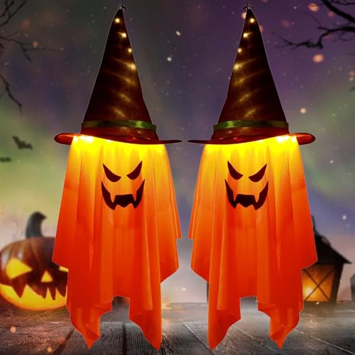 Halloween Deko Garten Outdoor Gruselig: 2 Stück Geister Mit Hexenhut Halloween Dekoration, Geist Windsack HäNgen Dekoration FüR Zuhause, Hof, Terrasse, Rasen, Garten