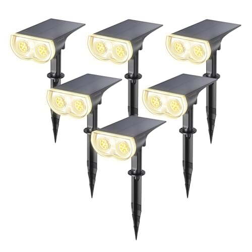 Linkind Solarlampen für Außen Garten 800Lm, 3000K Warmweiß Solar Strahler 6 Stück, IP65 Wasserdicht Gartenleuchten 22-LEDs, 3 Helligkeit Solarleuchten für Außen Garten, Hof, Gehweg