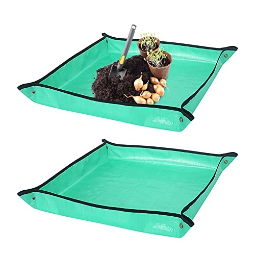 SUNYOK 2Pcs Pflanzunterlage Gartenarbeitsmatte Faltbar Pflanzmatte 100x100cm wasserdichte Gartenmatte Gartenarbeitsunterlage für Pflanzen Garten Sämling Umtopf, für den Innenbereich Außen