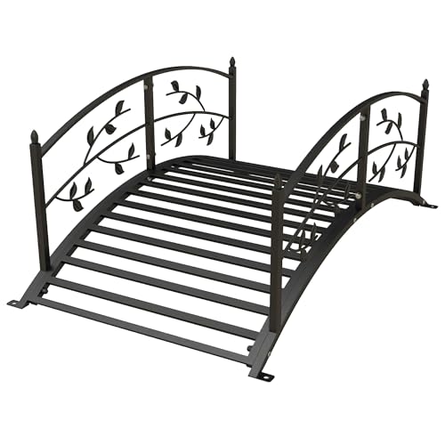 Outsunny Gartenbrücke – Beckenbrücke – Gartendekoration Maße: 119 x 67 x 47 cm (L x B x H) mit Geländer, Motiv Rebe, Stahl, Schwarz
