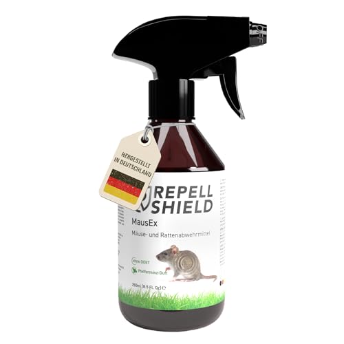 RepellShield® Rattenabwehr & Mäuseabwehr Spray -250ml- Mäuse Abwehrmittel zum Mäuse vertreiben - hält Ratten & Nagetiere fern, Nicht färbend, Pfefferminzöl Duft