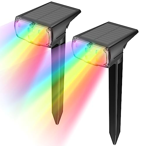 GOLUMUP Solarleuchten Garten Solarstrahler Solarlampe Bunt/RGB, 8 Farben und 1 Regenbogenfarbe, LED Solar Gartenleuchte IP67 Wasserdicht für Außen Hof Terrasse Halloween Weihnachten Festivals 2 Stück