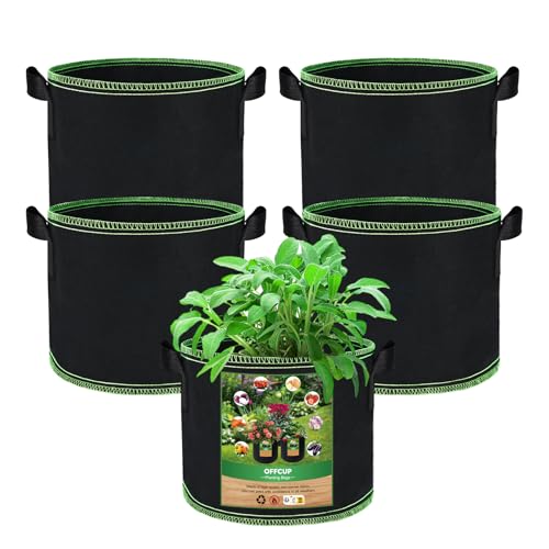 OFFCUP 5X 27L Pflanzsack aus Vliesstoff, 7 Gallonen Kartoffel Pflanztasche mit Griffe Pflanzbeutel Pflanzsäcke Stofftopf für Tomaten für Balkon Terrasse Gewächshaus Garten