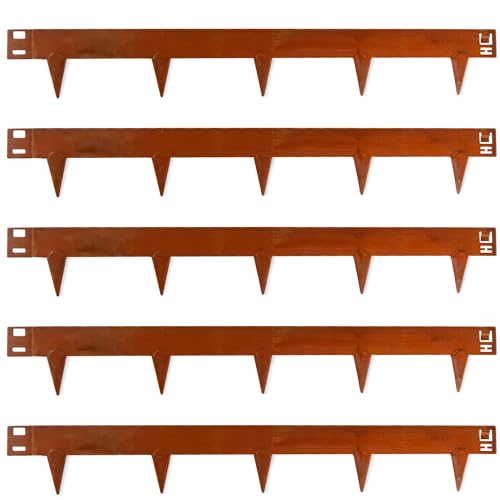 UNIGARDIA Flexible Rasenkante aus Cortenstahl 5 m - Garten Metall Beeteinfassung 150 mm Hoch - Beetbegrenzung mit Rost Einfach einschlagen, 1 Paar Montagehandschuhe inklusive, Corten