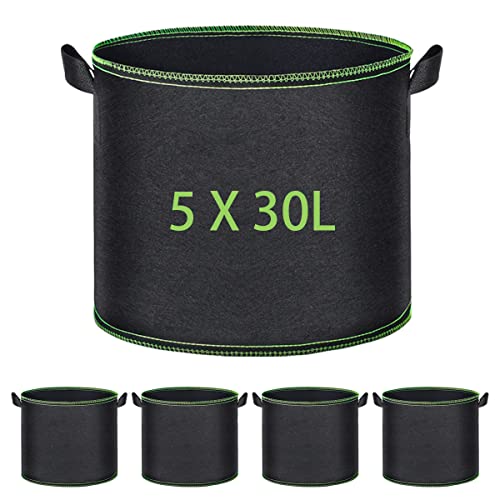 XZMCAT 5X Pflanzsack 30l, Pflanzsäcke aus Vliesstoff, Pflanztasche mit Tragegriffe, Pflanztasche Wiederverwendbarer für Gärtnerei und Wachsen der Pflanzung