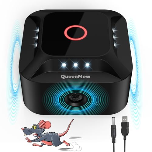 Ultraschall Mäuseabwehr 360°, 3 Arbeitsmodi Nagetiermäuse Vertreiben Einstecken mit 12 Stroboskoplichtern, 300 m² Reichweite Mäusevertreiber Rattenabwehr Innenbereich für Ratten Spinnenmotte Ameise