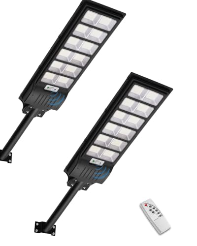 Sararoom 600W LED Solar Straßenlaterne | 6500K Solarbetriebene Strahler Wegeleuchte Wandleuchte mit Bewegungsmelder | IP65 Wasserdichte Scheinwerfer Außen-Sicherheitsleuchte für Garten Garage Hof,2st