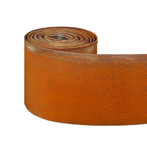 Corten Stahl Metall Rasenkante 5 Meter (5.0 m), Rolle, vorrostete Metall Gartenkante 14 cm hoch, Gartenkantenumrandung, Sicherheitshandschuhe enthalten