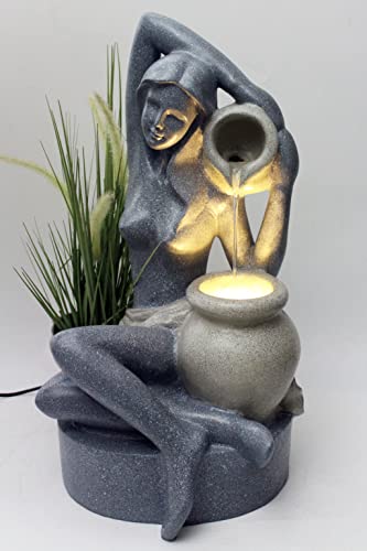 Gartenbrunnen mit LED Beleuchtung BK861 60 cm Springbrunnen Granit-Optik Zimmerbrunnen Wasserspiel Terrassenbrunnen Gartendekoration