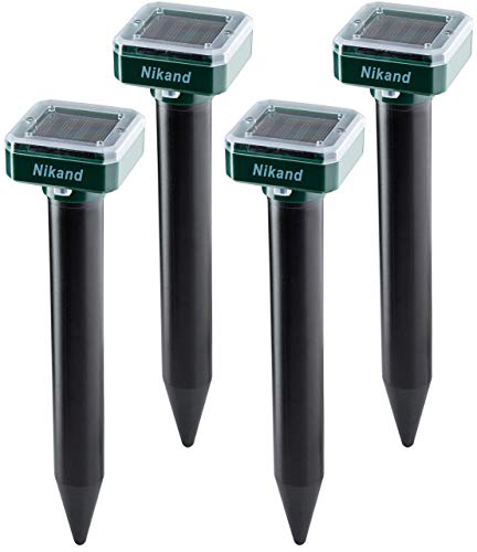 NIKAND Solar - Maulwurfschreck, Ultraschall, 4 Pack, für den Außenbereich, Sonic - Abschreckung - Maulwurf - Stopper Schrecken Wühlmaus für Rasen, Garten und Hof, Bodenkontrolle, Schlange, Nagetiere