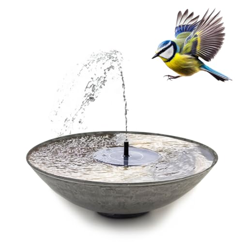 Solarbrunnen Set für draußen 45 cm Schale grau - Schwimmende Solar Springbrunnen Fontäne und Dekoschale als Outdoor Gartenbrunnen - Außen Wasserspiel als Balkon Vogeltränke, Garten Vogelbad