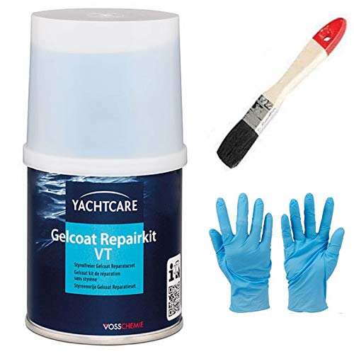 Gelcoat, Härter VT Repair Kit für Über- und Unterwasserbereich 200gr. 9001 - cremeweiß inkl. Pinsel von E-com24 zum Auftragen