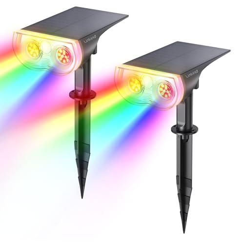 Linkind Farbig Solar Gartenleuchten, Bunt RGB Solarlampe Licht-Sensor, IP67 Wasserdicht Aussen Solarleuchte, 11 Modi Gartenstrahler für Außen Halloween Deko, Weihnachtsdeko, StarRay Serie, 2 Stück