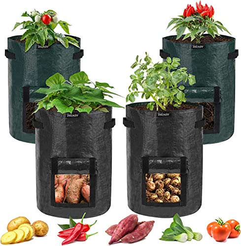 Labstandard Kartoffel Pflanzsack 10 Gallonen 45L Kartoffeln 4 Stück Kartoffelsack zum Pflanzen Tomaten Pflanzsäcke für Kartoffeln Gemüse Garten Außenbehälter mit Griffen Erntefenster (Schwarz+Grün)