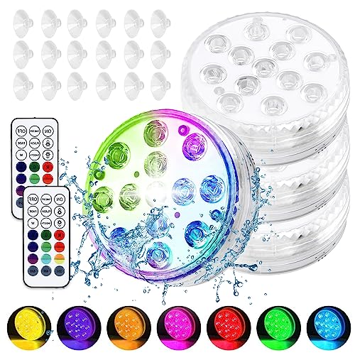 Riisoyu 4 Stück Unterwasser Licht, Poolbeleuchtung Unterwasser mit Fernbedienung Farbwechsel Multicolor RGB Poolbeleuchtung mit 2 Fernbedienung für Pool, Teich, Badewanne, Brunnen, Aquarium