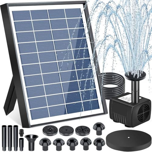 ZQEJEFD Solar Springbrunnen für Außen, 6.5W Solar Teichpumpe, Upgrade Solarpumpe mit 3m Kabel, Solar Wasserpumpe Schwimmender Fontäne Pumpe mit 9 Fontänenstile für Garten, Vogel-Bad,Teich,Wasserspiele