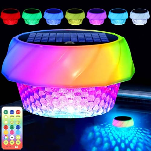 Joycome Poolbeleuchtung Solar Teich Deko, Pool Lichter Unterwasser mit Fernbedienung, Dimmbar Farbwechselnde Schwimmende Poollampe Wasserdicht Floating Pool Lights für Whirlpool Badewanne Garten