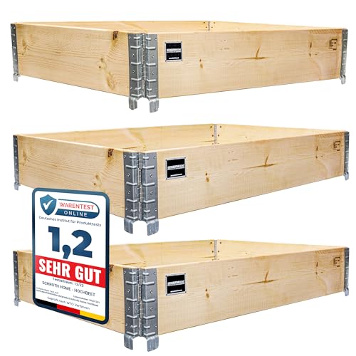 Schroth Home Hochbeet 120x80x20cm rechteckig - Palettenrahmen aus Holz - Hochbeet für Garten - faltbar - Aussenbereich (3X Hochbeet Rahmen 120x80x20)