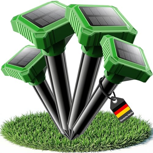 Maulwurf Vertreiber, Solar Katzenschreck für Garten, 4 Stück Tiervertreiber Ultraschall, IP65 Wasserdicht Marderschreck Wirksam gegen Katzen, Hunde, Vögel, Füchse, Ratten, Marder, Mäuse