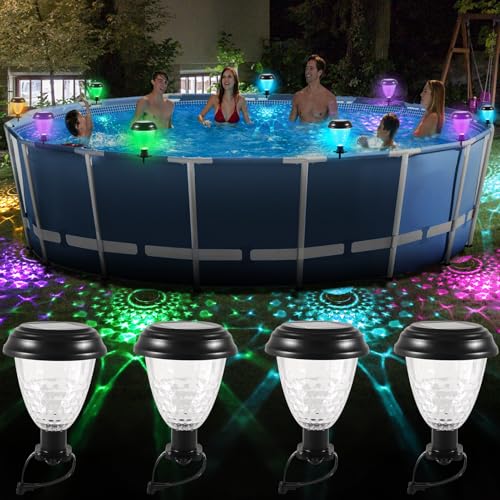 Joycabin 4 Stück Solar Poolbeleuchtung für Frame Pools, LED Pool Beleuchtung mit Farbige Lichter, IP65 Wasserdicht Teichbeleuchtung Solar für Pool Deko,Garten, Treppen,Terrasse, Hof, Frame Pools