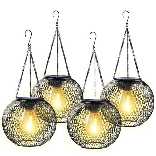 KagoLing Solarlaterne für den Außenbereich, verbesserte Hängende Solarleuchten, als Weihnachtsdekoration, Dekorative Beleuchtung, Wasserdicht, Baumlaterne für Garten, Hof, Terrasse, Weg, 4 Stück