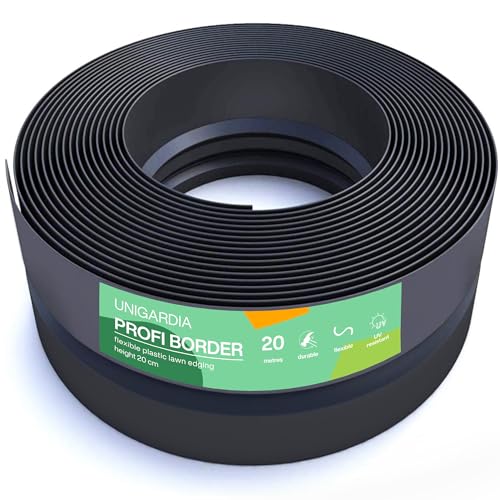 Flexible Rasenkante Kunststoff schwarz 20 m, 20 cm hoch - Robustes Stay-in-Place Design - Sehr Gut zu Verarbeiten, Min. 30 Jahre Lebensdauer, Unsichtbar - Beeteinfassung aus 100% recyceltem Plastik