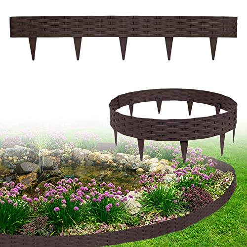 XMTECH 20m Rasenkante Beeteinfassung Gartenpalisade in Rattan-Optik, Beetumrandung Mähkante Randsteine aus Kunststoff mit 20 Elemente á 100 cm, Braun