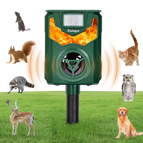 Tiervertreiber Ultraschall, Multifunktion Ultraschall Maulwurfschreck für Garten Farm, 5 Modi Solar Katzenabwehr, Wasserdicht Maulwurf Vertreiber mit LED-Licht für Katzen Hunde, Vögel, Marder