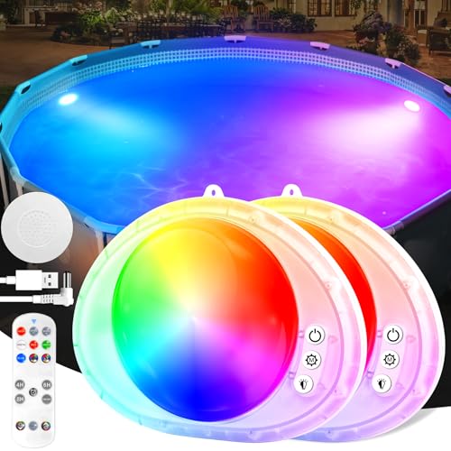DeeprBlu 2025 Poolbeleuchtung Unterwasser mit Fernbedienung, Schwimmende Poolbeleuchtung Akku, Magnetische Poolbeleuchtungen mit Klebstoff, IP68 Wasserfest Whirlpool Licht für Badewanne, Spa - 2 Stk