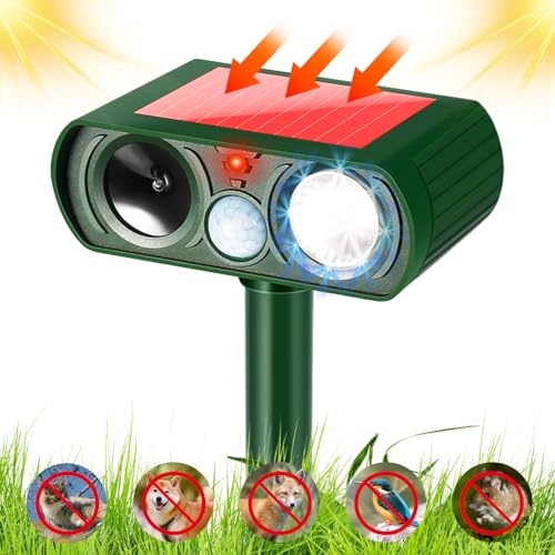 Solar Katzenschreck Ultraschall, Katzenabwehr Katzenschreck für Garten Tierabwehr Marderschreck Auto IP44 Wasserdicht LED-Blitz PIR Bewegungssensor, Ultraschall Tiervertreiber Katzen Abwehr Aussen