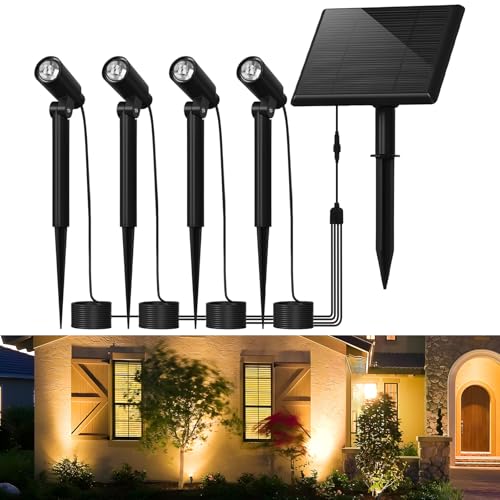 CBJKTX Solarlampen für Außen Solar Gartenleuchte - LED Solarleuchten Strahler Warmweiß Garten Solarstrahler IP65 Wasserdicht Gartenbeleuchtung mit erdspieß 2 Modi Gartenstrahler für Gehweg Bäume Weg