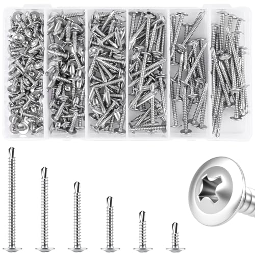 230 Stück Selbstschneidende Schrauben Set, Edelstahl 410 Blechschrauben Selbstschneidend Bohrschrauben Selbstbohrende Schrauben Für Stahl - M4.2 * 50mm/38mm/32mm/25mm/19mm/13mm