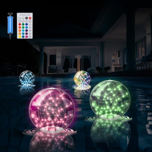 Pulsky Solar Schwimmende Pool Beleuchtung, 2Pcs 37cm Poolbeleuchtung Ip68 Wasserdichtes Pool Lampen, 16 Farbe mit Fernbedienung Kugel Solarlampe Deko für Pool，Garten，Teich