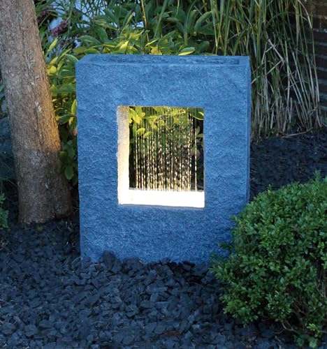 Gartenbrunnen mit LED Beleuchtung 65x53 cm Zimmerbrunnen Brunnen Steinoptik Regen Wasserfall eckig warmweiß Springbrunnen Gartendekoration