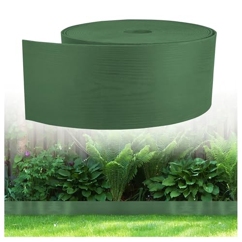 GARDENIX Flexible Rasenkante Kunststoff 10m, Höhe 8cm - Rasen Beeteinfassung Holzoptik - Beetumrandung Rund - Wetterbeständige Rasenbegrenzung, Rasenkanten Grün