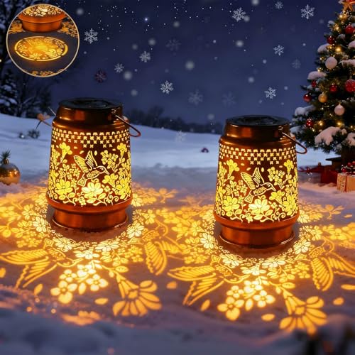 Joycome Solarlaterne für Außen 2 Stück LED Kolibri Solarlampen für Außen Garten, Metall Hängend Outdoor Laterne Wetterfest Balkon Deko，Solarleuchten Geschenke für Terrasse Fackeln Tisch Weihnachtsdeko
