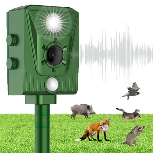 HONGXIAN Ultraschall Solar Tiervertreiber, Starkes Blinken + Akustischer Alarm Tierabwehr, gegen Katzen, Hunde, Marder, Tierabwehr, Marderschreck bis zu 10m Reichweite, Frequenz 13-45 kHz