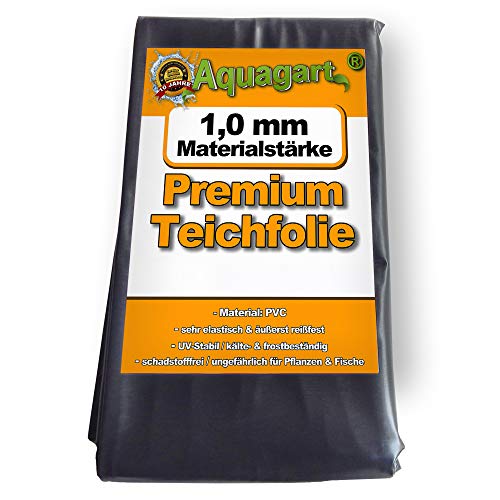 Hochwertige PVC Teichfolie 1mm Stärke 3m x 4m I Fisch und Pflanzenfreundlich, UV- und witterungsbeständig I Schwimmteich Folie Gartenteich Teichplane schwarz I Aquagart Garten- und Teichzubehör