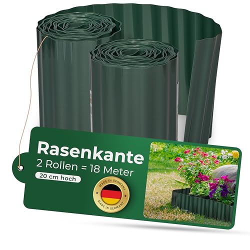 Novatool Rasenkante Kunststoff 20 cm hoch I 2x9 Meter I Grün I Beeteinfassung Gießrand Begrenzung Garten Beetumrandung Beeteingrenzung Rasenbegrenzung Rasenumrandungen Beetumrandungen