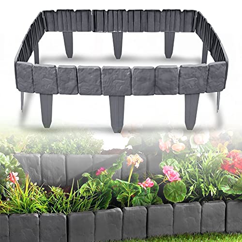 XMTECH Anthrazit Rasenkante in Steinoptik, 10 m Beetumrandung Mähkante Randsteine aus Kunststoff, Beeteinfassung Gartenzaun Beetzaun, 1 Element (L x H): 25x 23cm - 40 Stück