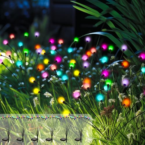 PATIOPIA 6 Stück Glühwürmchen Solarlampen mit 10 LEDs, Muticolor wasserdicht Solar Glühwürmchen Leuchte, Solarlampen für außen, Halloween Deko, Terrasse, Hof, Weg, Garten (Farbwechsel)