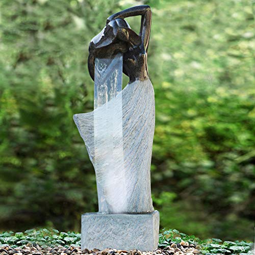 GARTENBRUNNEN BRUNNEN Dancing Lady mit LED-Licht 230V ZIERBRUNNEN VOGELBAD Wasserfall GARTENLEUCHTE TEICHPUMPE - SPRINGBRUNNEN WASSERSPIEL für Garten, Gartenteich, Terrasse, Teich, Balkon